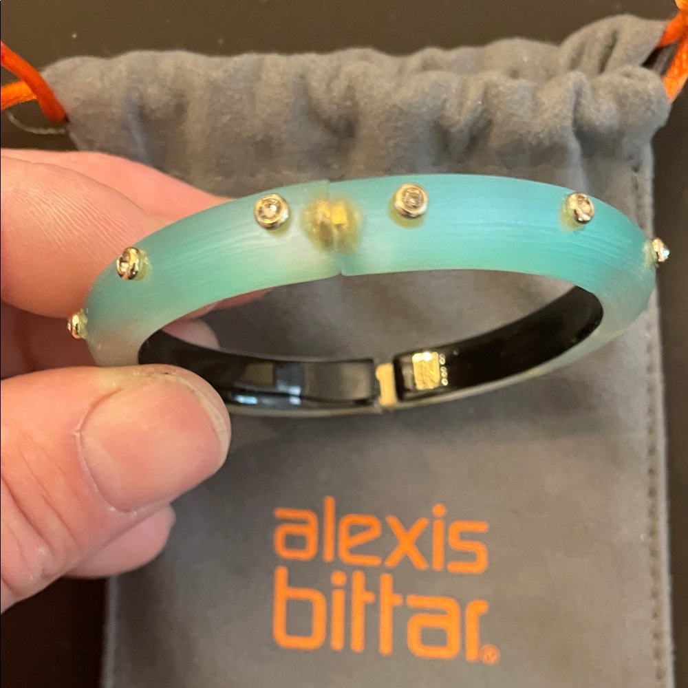 Alexis Bittar Turquoise and Gold Studded Bangle